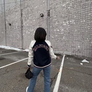 Tommy Hilfiger Navy and White Varsity Jacket Size M